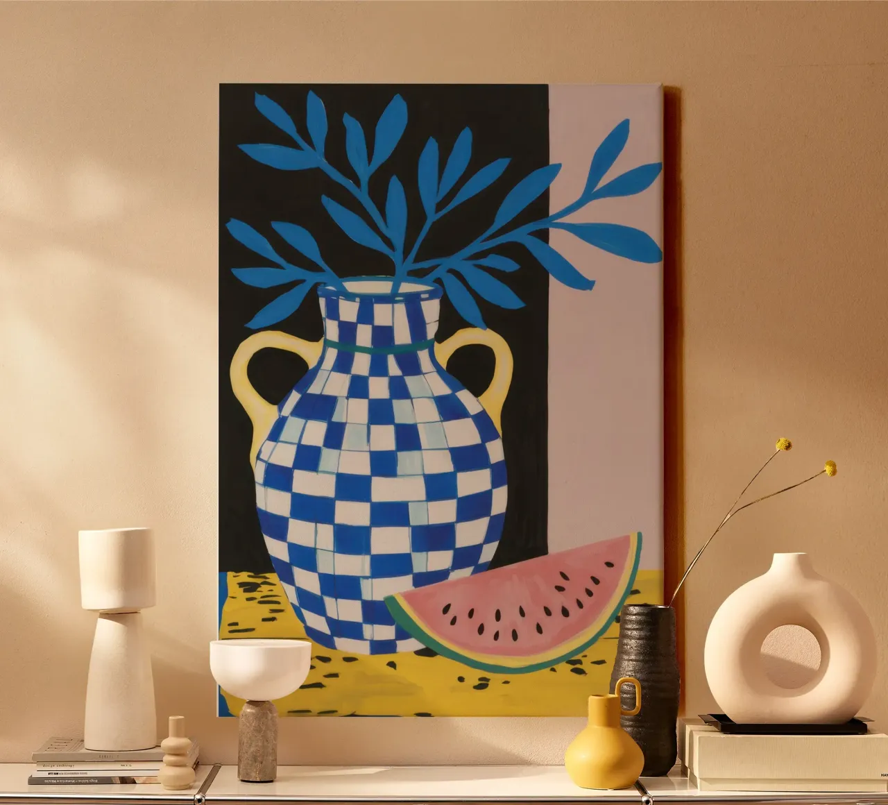 Watermelon and Checkers canvas by Ink Pulse