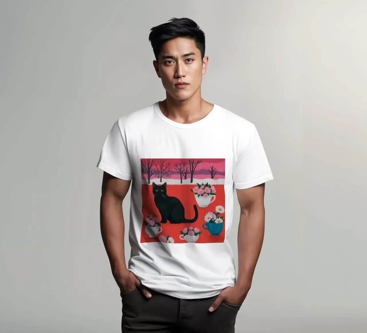 Campo di fiori del gatto nero t-shirt da Flock Reverie
