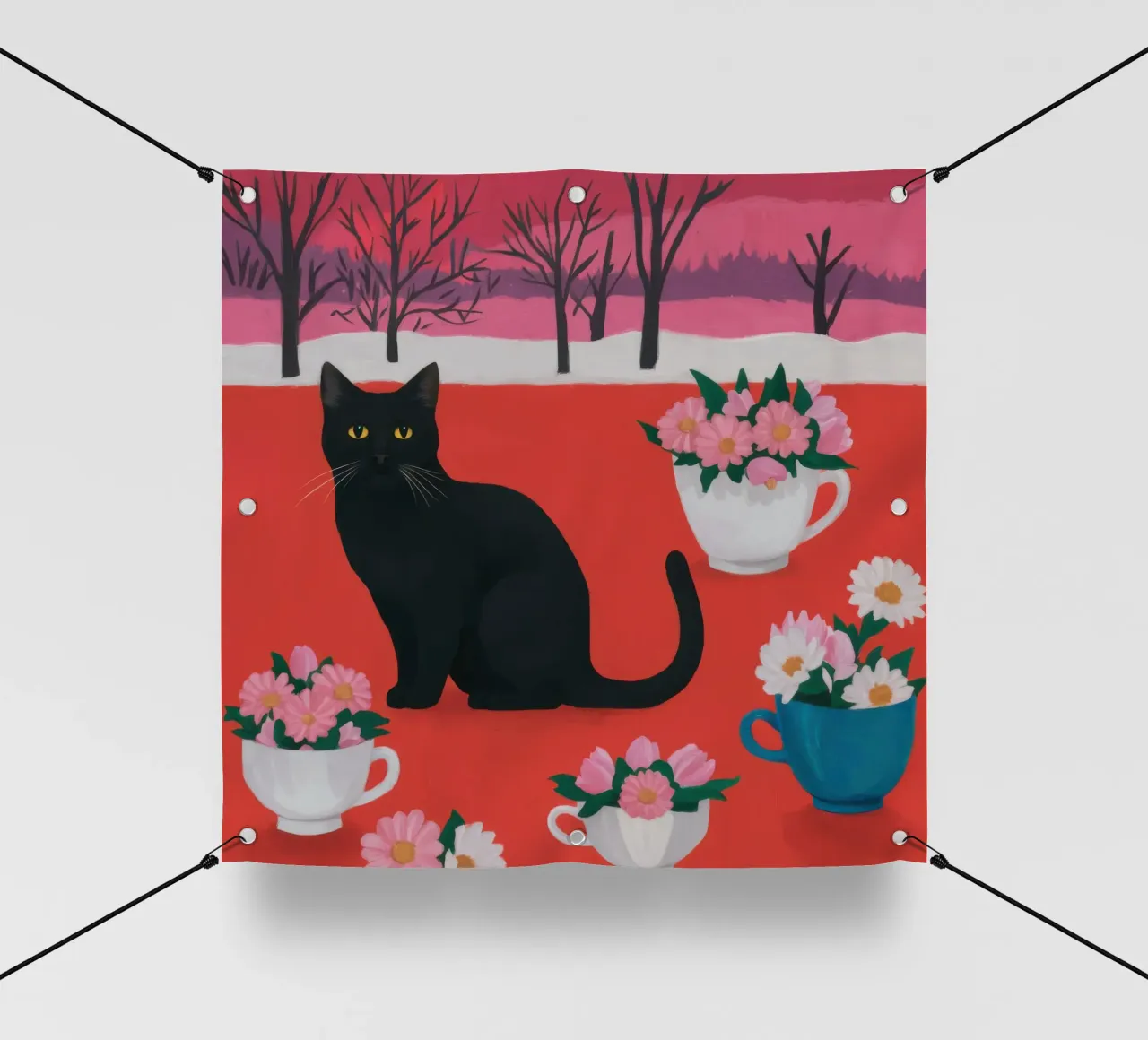 Campo di fiori del gatto nero telo in pvc da Flock Reverie