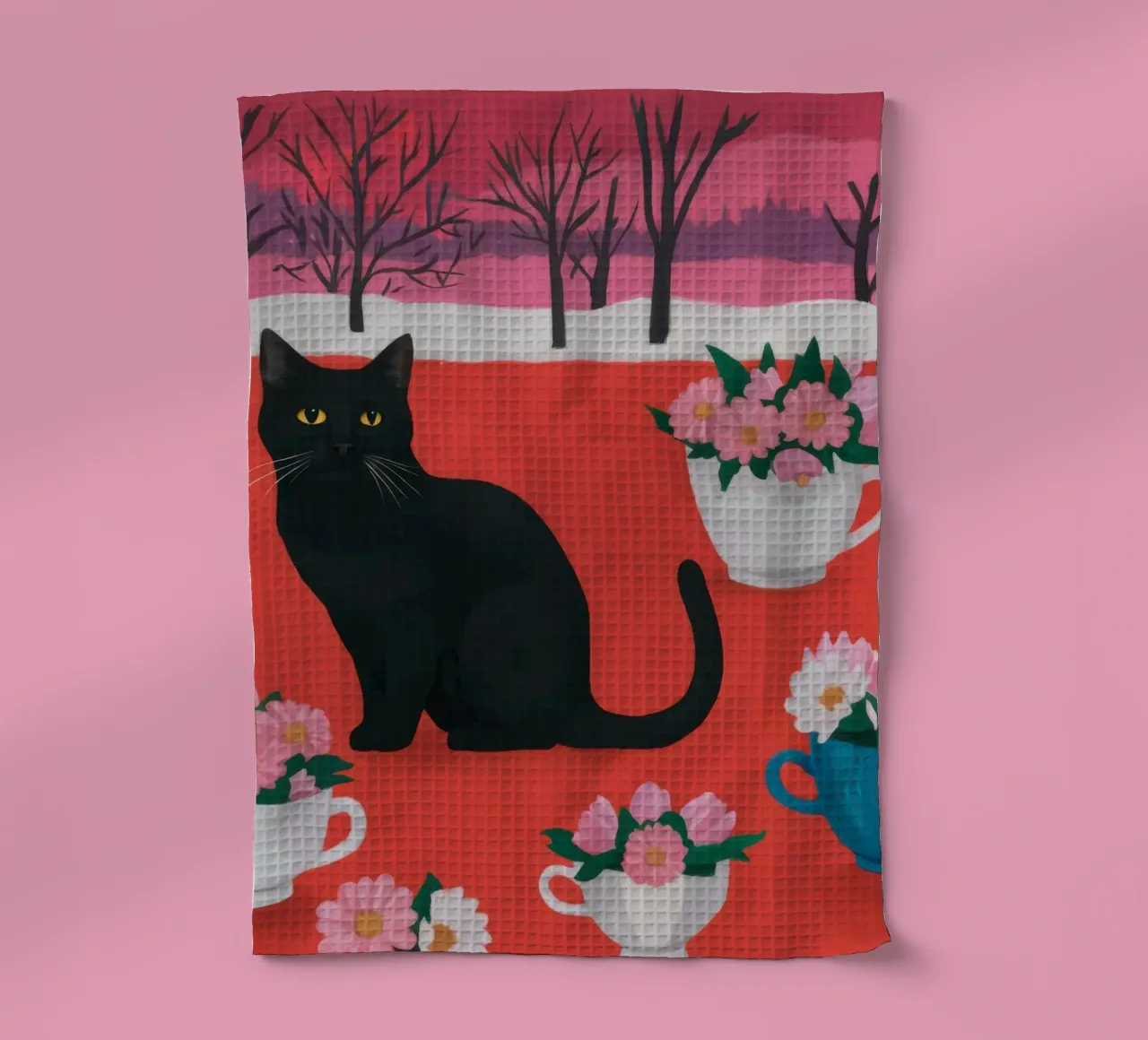 Campo di fiori del gatto nero canovaccio da cucina da Flock Reverie