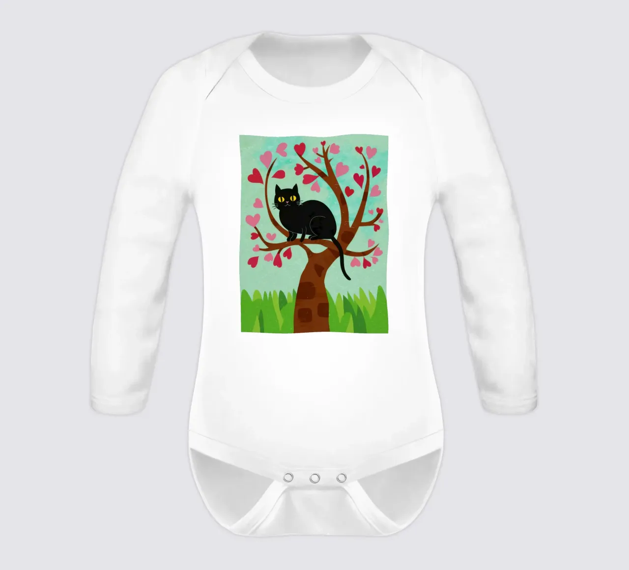 Gatto in un albero di fiori body neonato maniche lunghe da Flock Reverie
