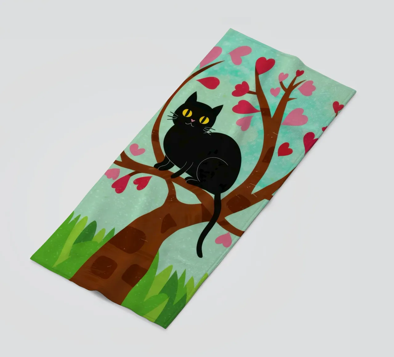 Gatto in un albero di fiori telo mare da Flock Reverie