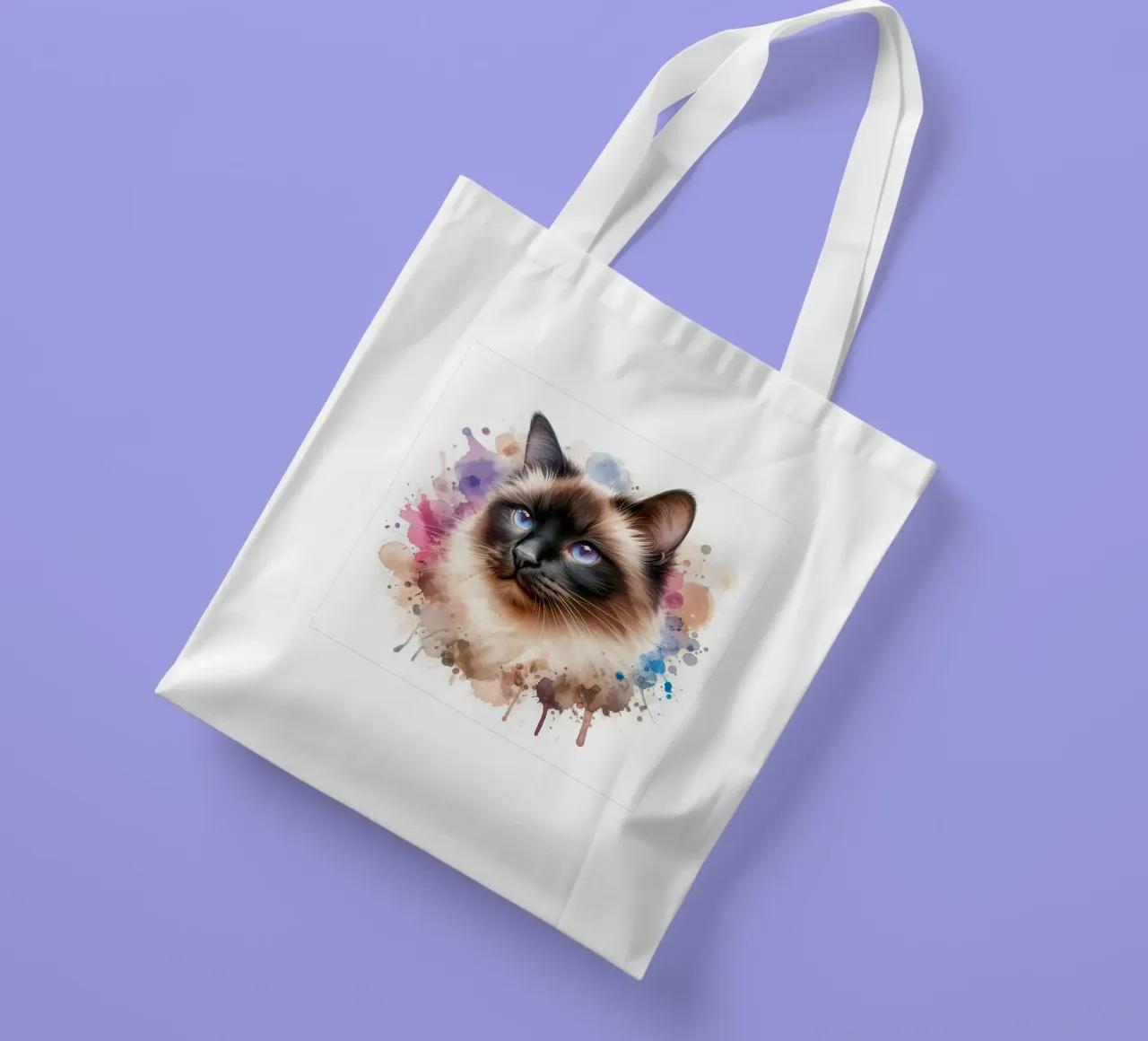 Ritratto ad acquerello di un gatto siamese borsa in juta da 🥝 KIWI STORE