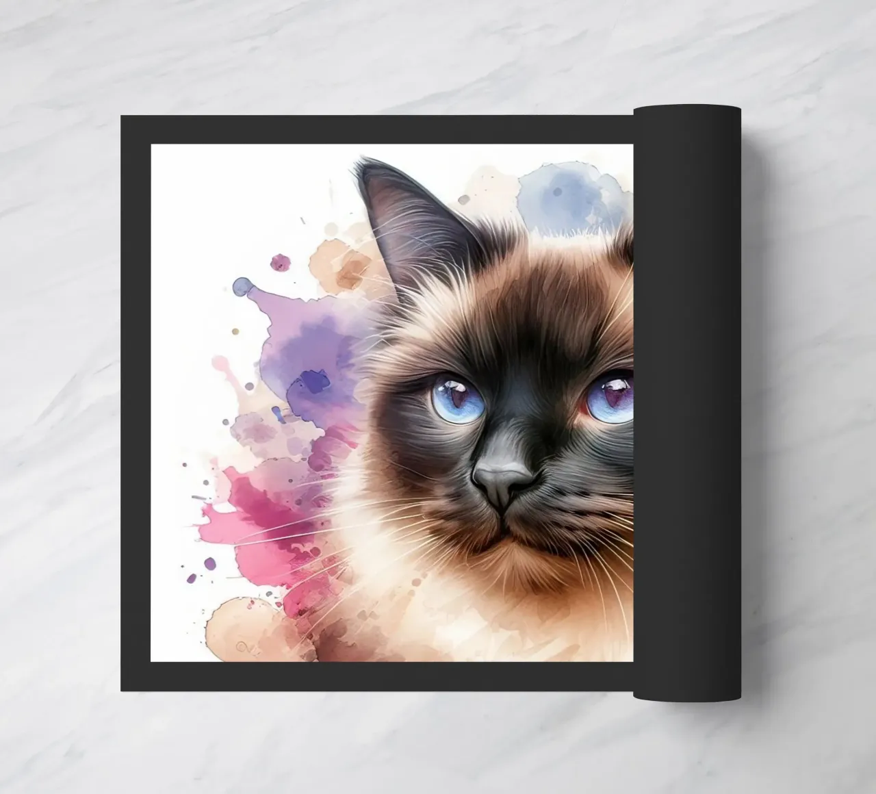 Ritratto ad acquerello di un gatto siamese zerbino da 🥝 KIWI STORE