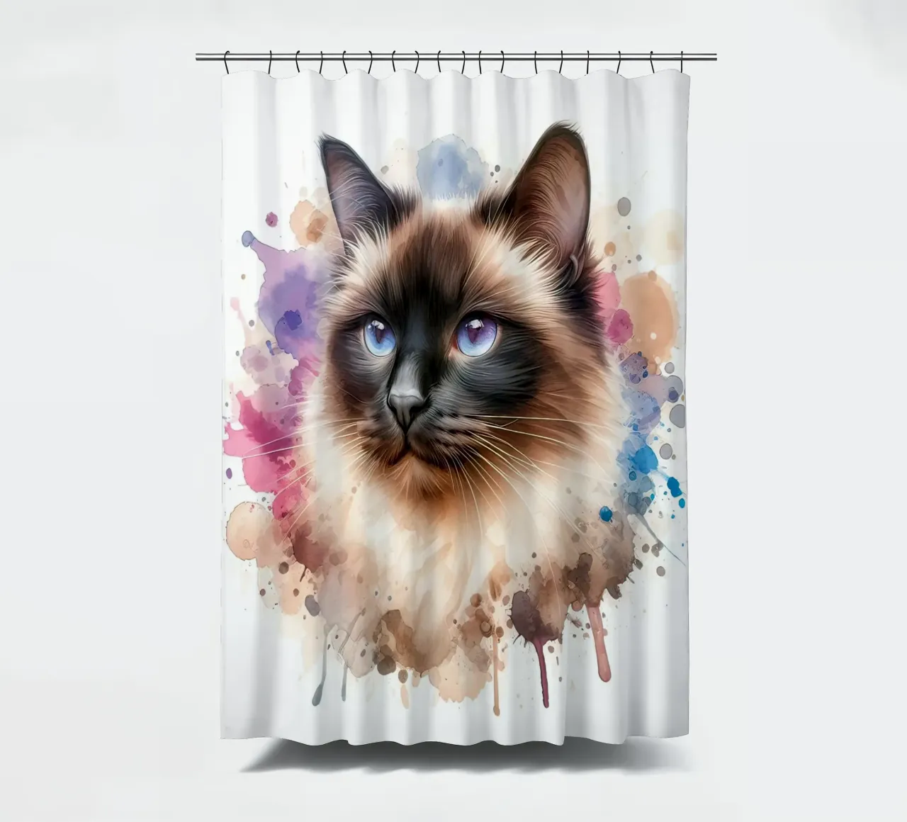 Ritratto ad acquerello di un gatto siamese tenda da doccia da 🥝 KIWI STORE