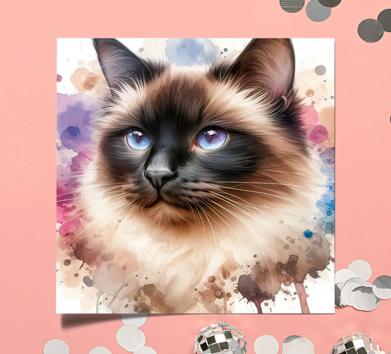 Watercolor Portrait of a Siamese Cat sticker sheet by 🥝 KIWI STORE