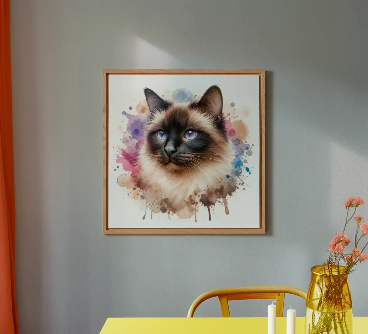 Ritratto ad acquerello di un gatto siamese alluminio dibond da 🥝 KIWI STORE
