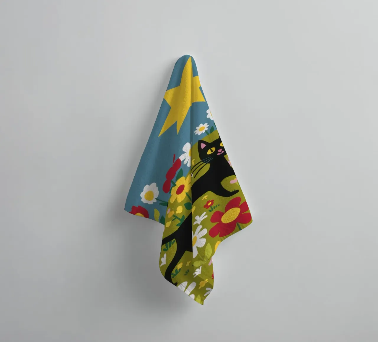 Starry Night Cat towel by Flock Reverie