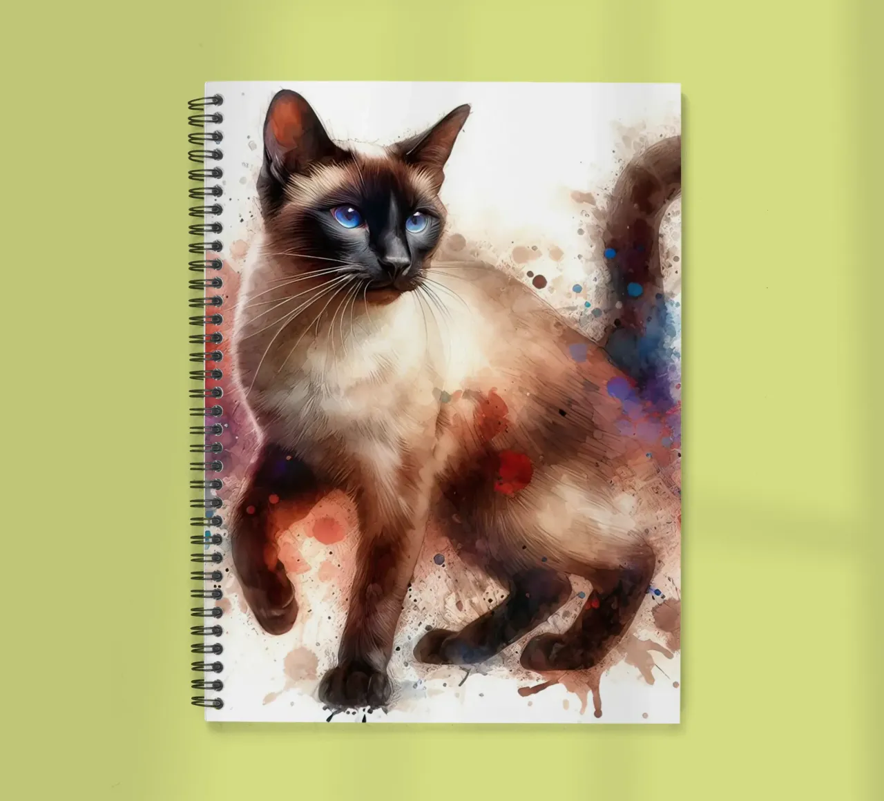 Ritratto di gatto siamese ad acquerello diario ad anelli da 🥝 KIWI STORE