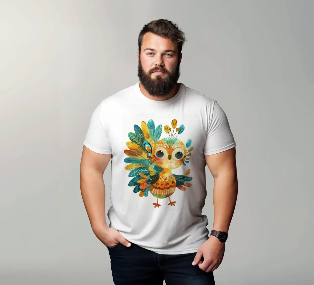 Allegro pavone con piume decorative e capriccioso t-shirt da DesignDoodle