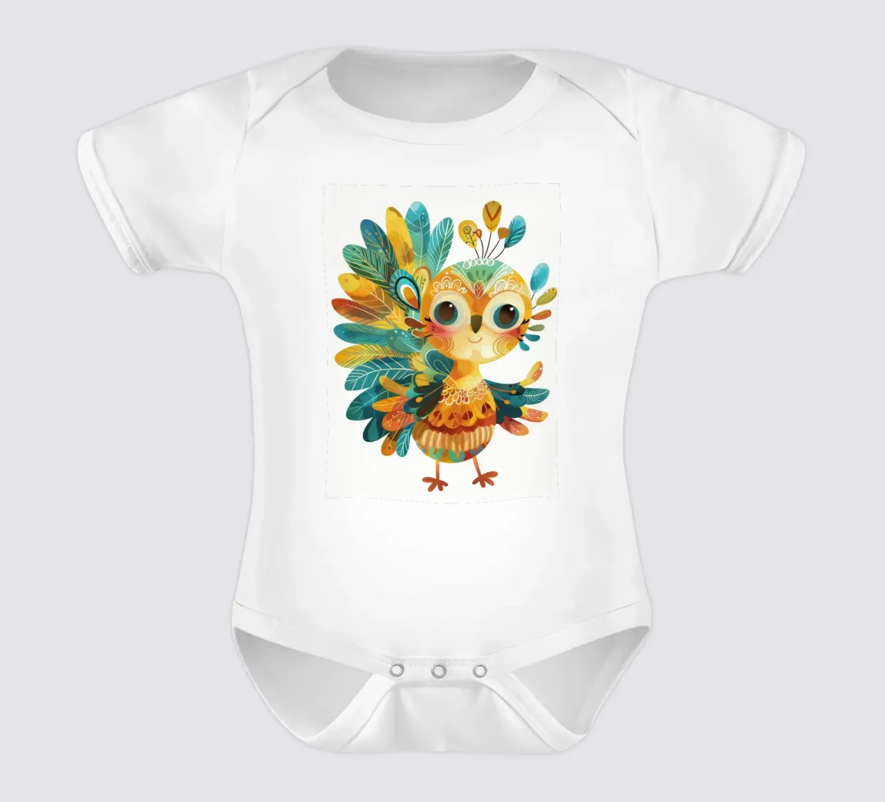 Allegro pavone con piume decorative e capriccioso body neonato maniche corte da DesignDoodle