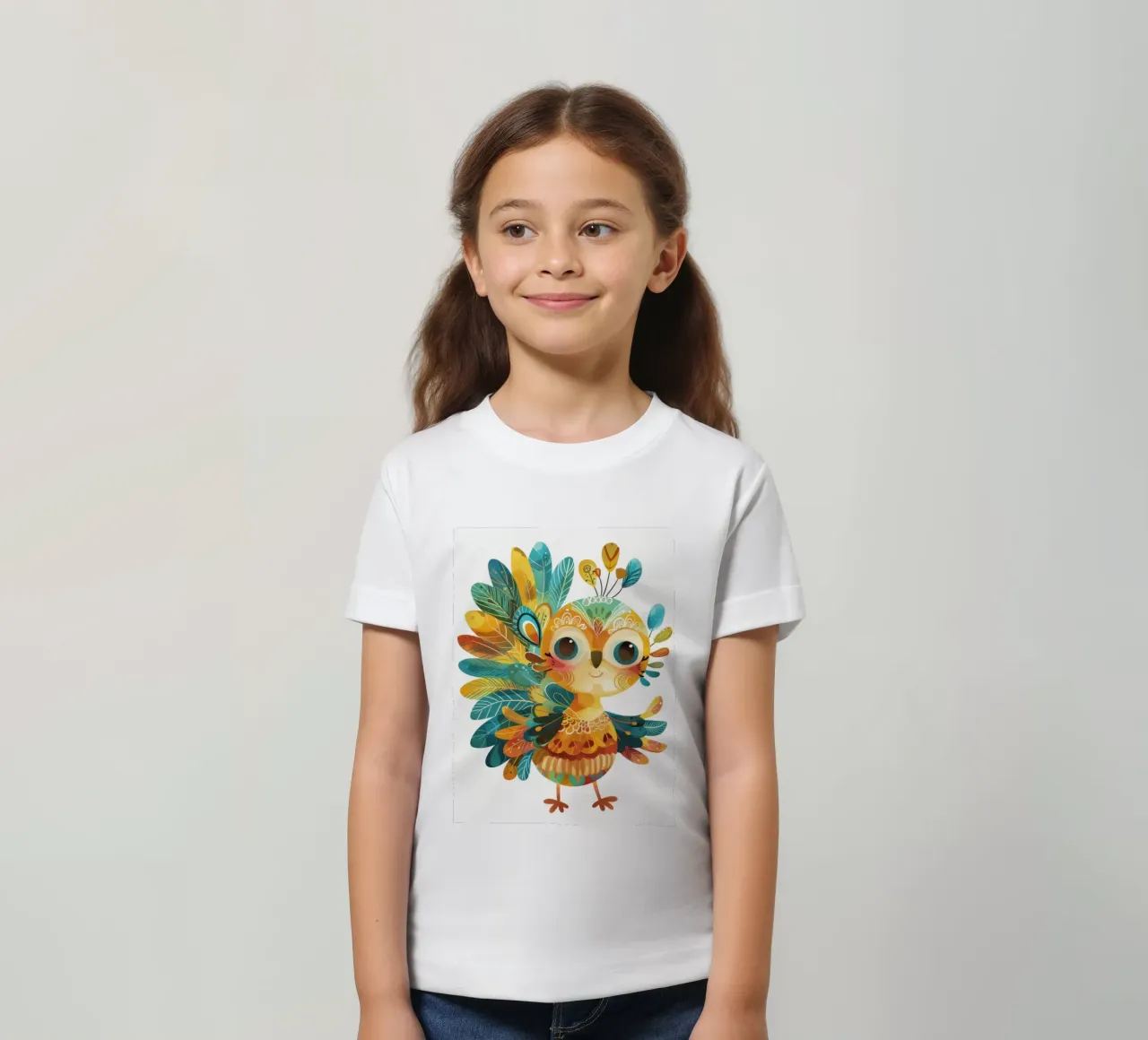 Allegro pavone con piume decorative e capriccioso t-shirt bambini da DesignDoodle
