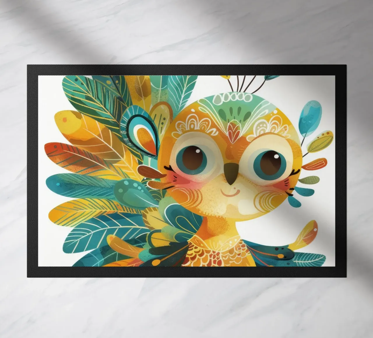 Allegro pavone con piume decorative e capriccioso zerbino da DesignDoodle