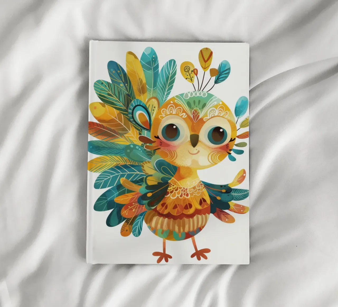 Allegro pavone con piume decorative e capriccioso diario da DesignDoodle