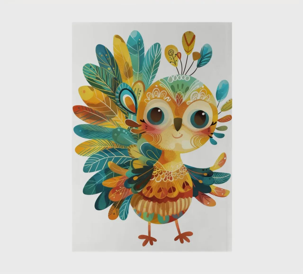 Allegro pavone con piume decorative e capriccioso diario da DesignDoodle