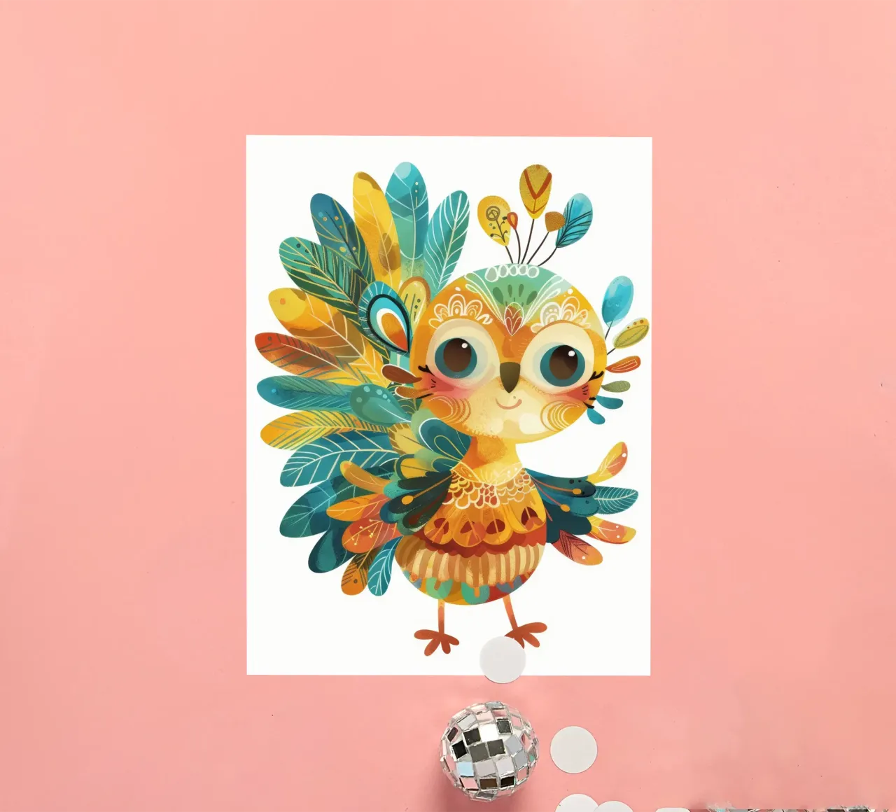 Allegro pavone con piume decorative e capriccioso adesivo da DesignDoodle