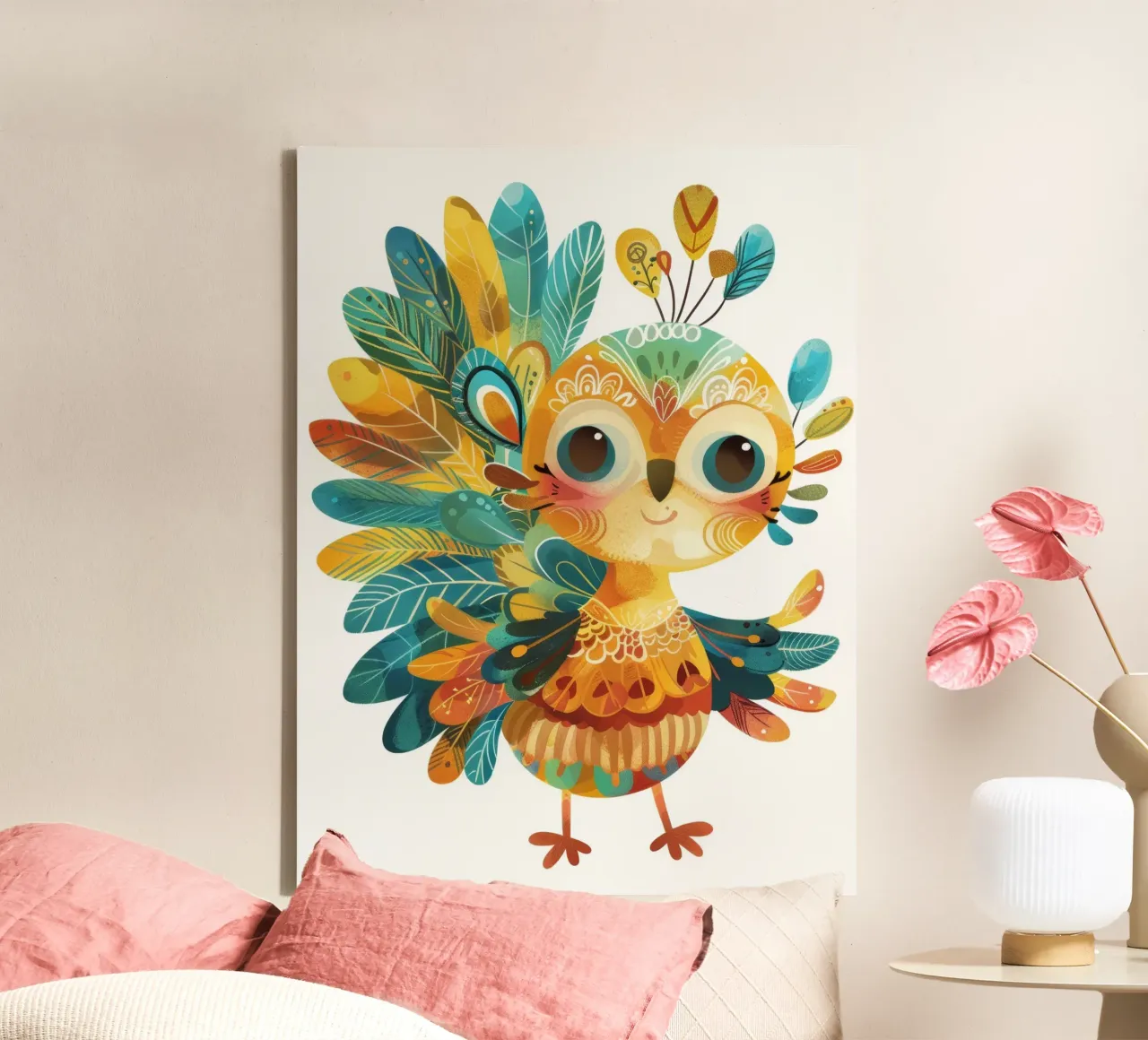 Allegro pavone con piume decorative e capriccioso tela da DesignDoodle