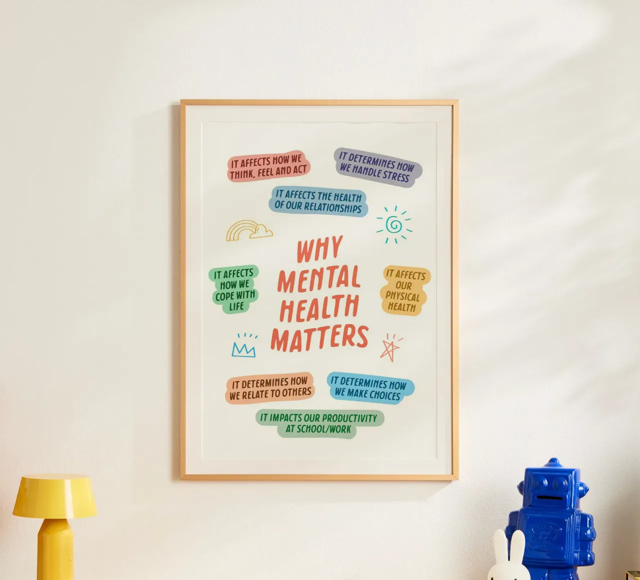 Perché la salute mentale è importante poster con telaio in legno da Eva Rogers