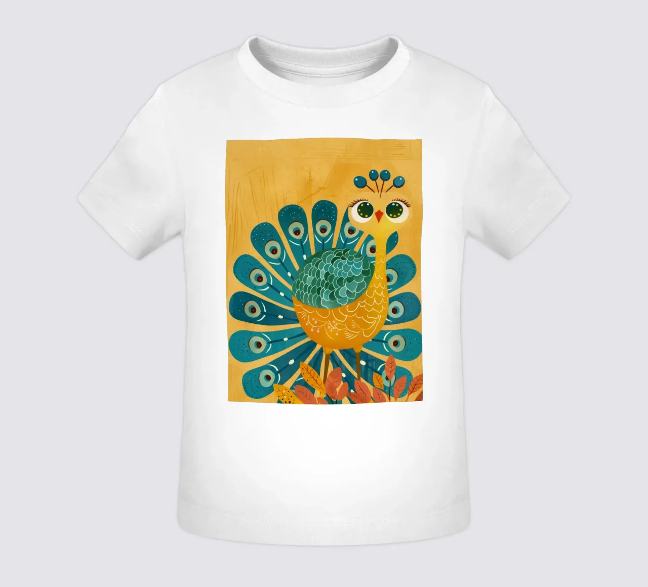 Pavone colorato con piume decorative e viso felice maglietta neonato da DesignDoodle