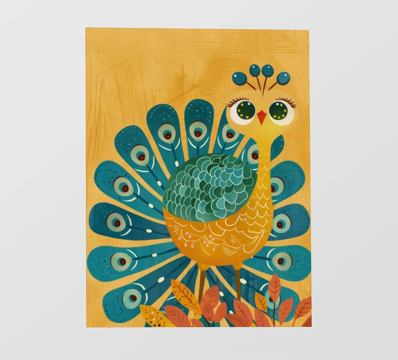 Pavone colorato con piume decorative e viso felice pellicola backlit da DesignDoodle