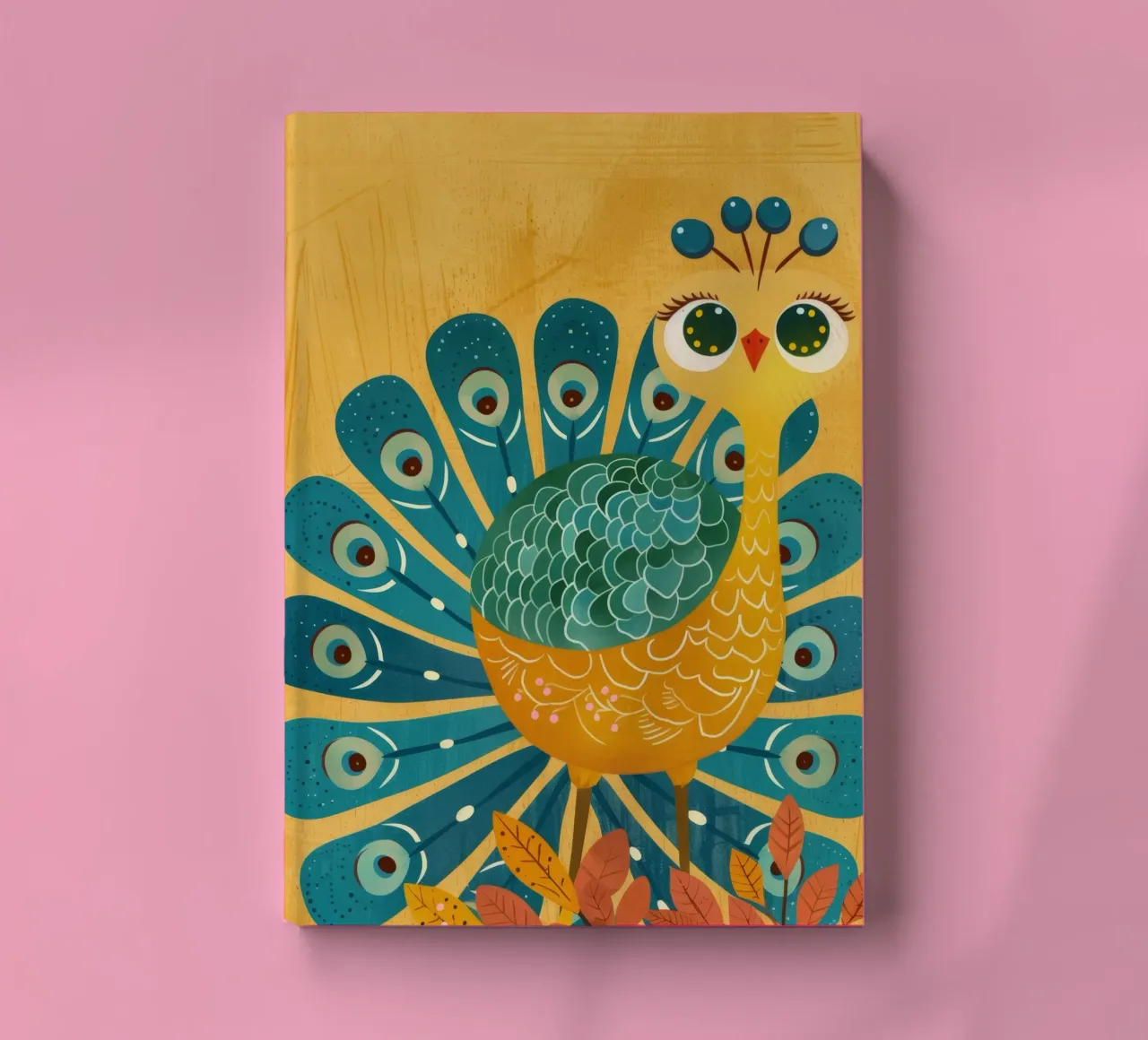 Pavone colorato con piume decorative e viso felice diario da DesignDoodle