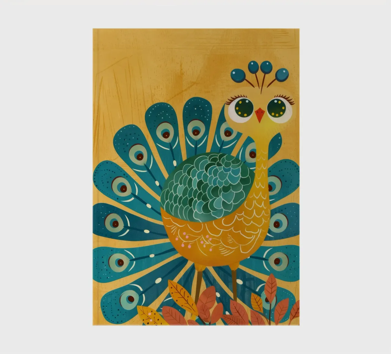 Pavone colorato con piume decorative e viso felice diario da DesignDoodle