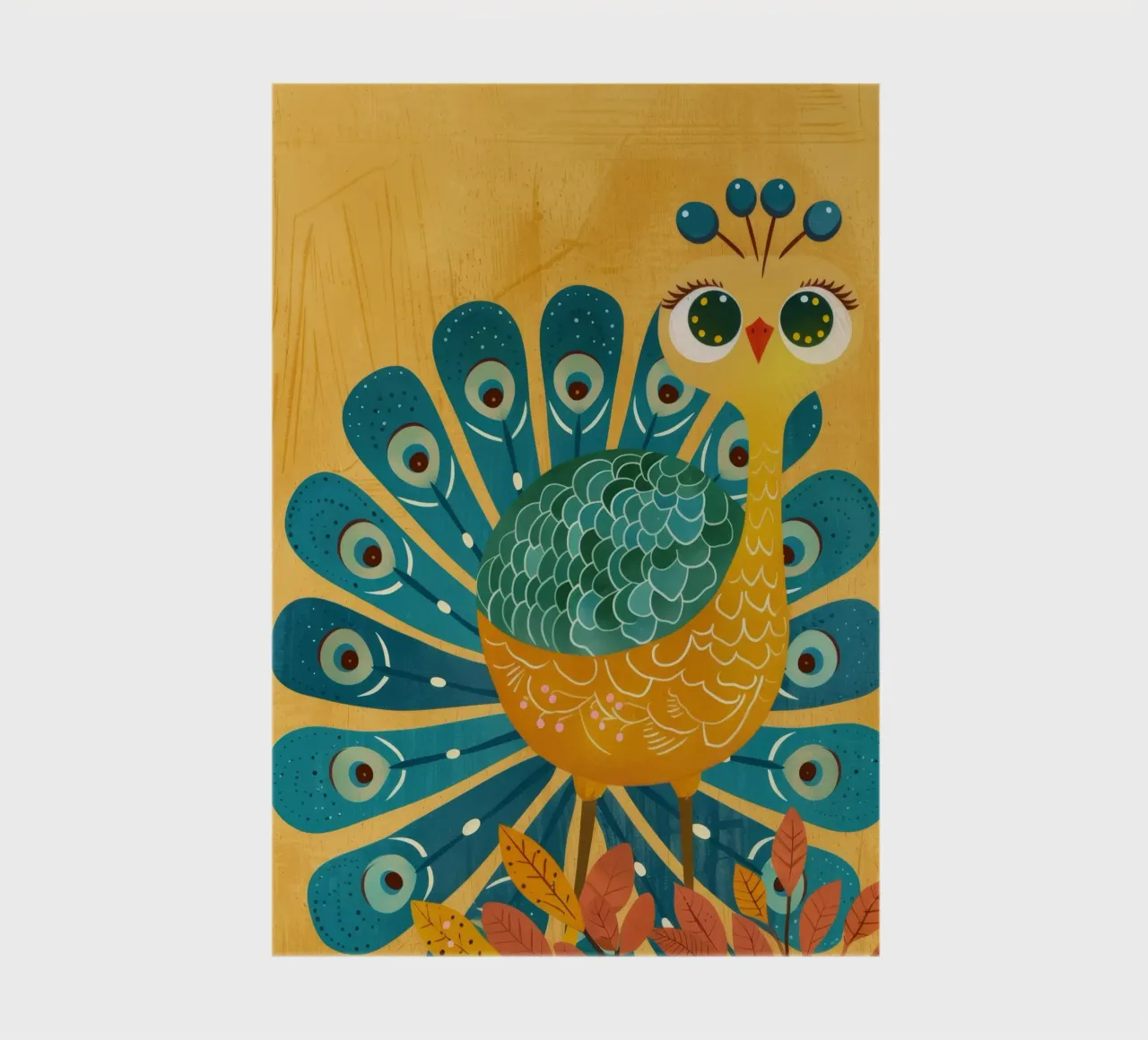 Pavone colorato con piume decorative e viso felice diario da DesignDoodle