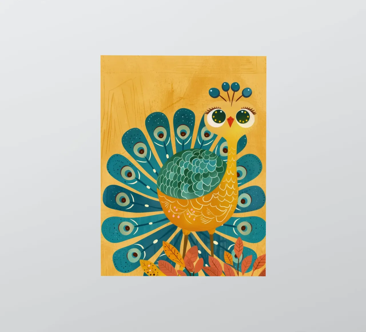 Pavone colorato con piume decorative e viso felice adesivo da DesignDoodle