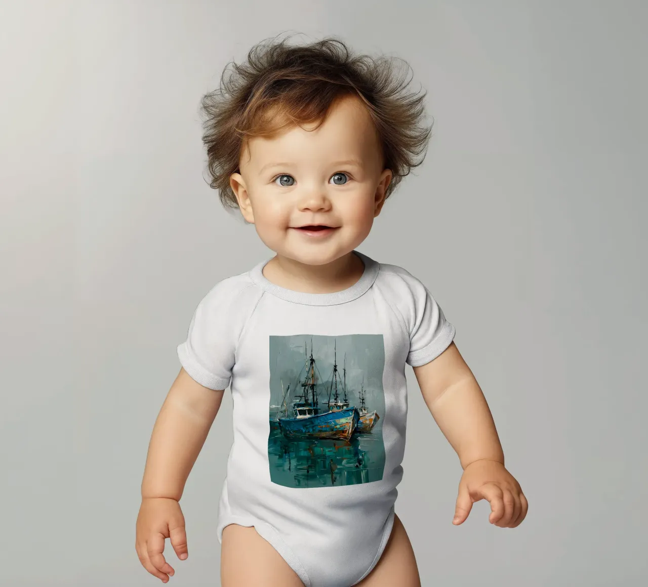 Fischerboote Malerei Kurzarm Babybody von 🎨 Point and Art