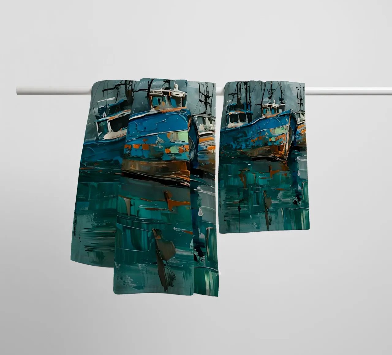 Pittura di barche da pesca asciugamano da bagno da 🎨 Point and Art
