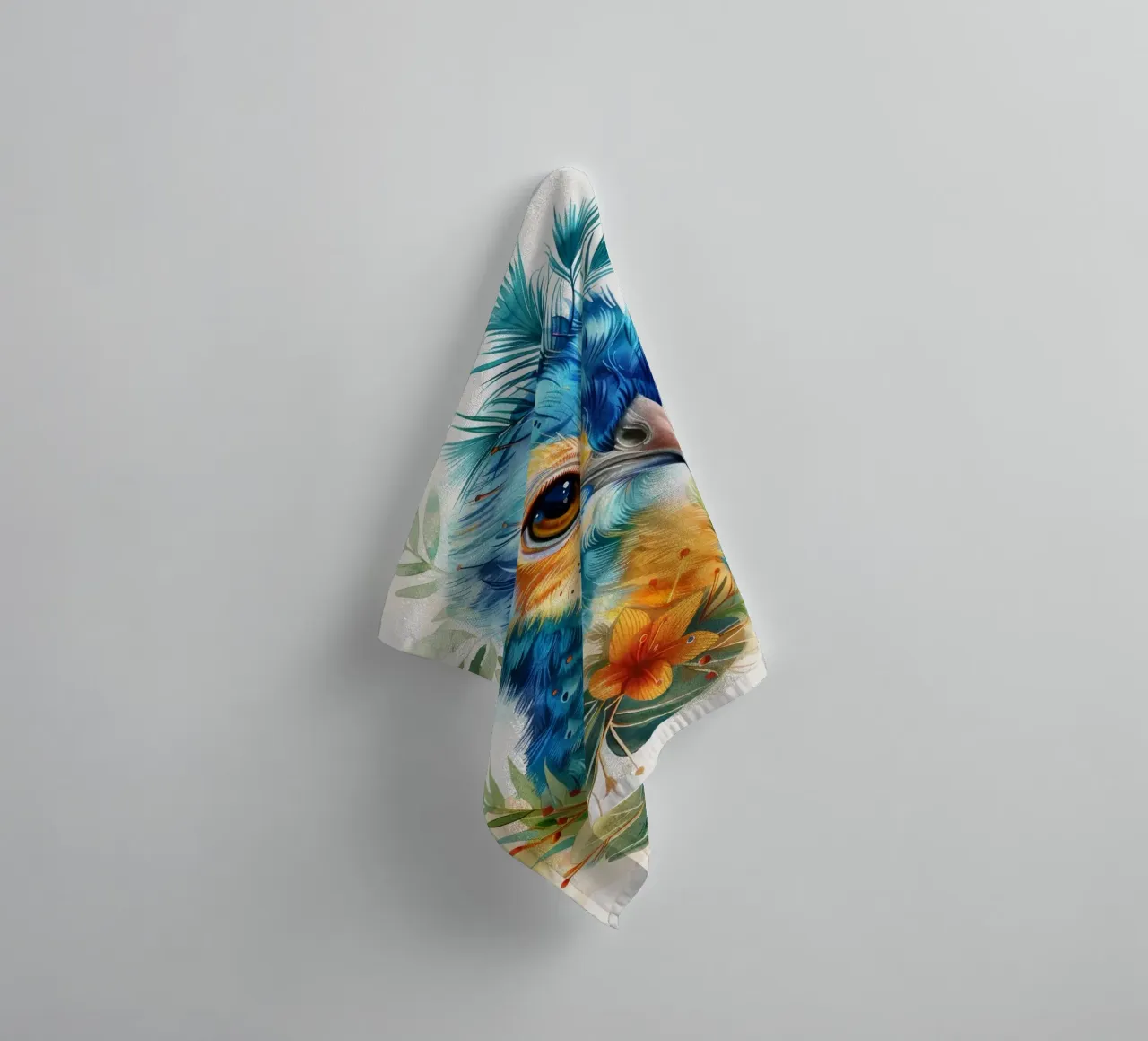 Schöner Pfau mit einzigartigem Gefieder umgeben von üppigem Handtuch von DesignDoodle