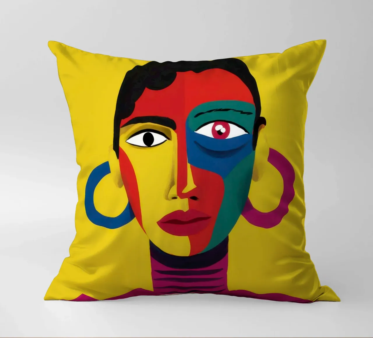 Vibrant Abstract Visage decorative cushion by Flock Reverie