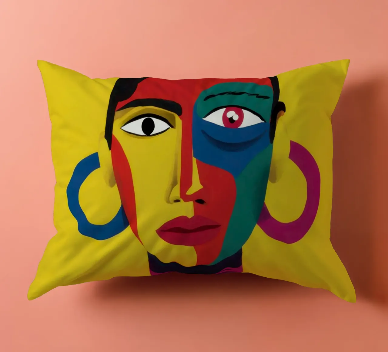 Vibrant Abstract Visage decorative cushion by Flock Reverie