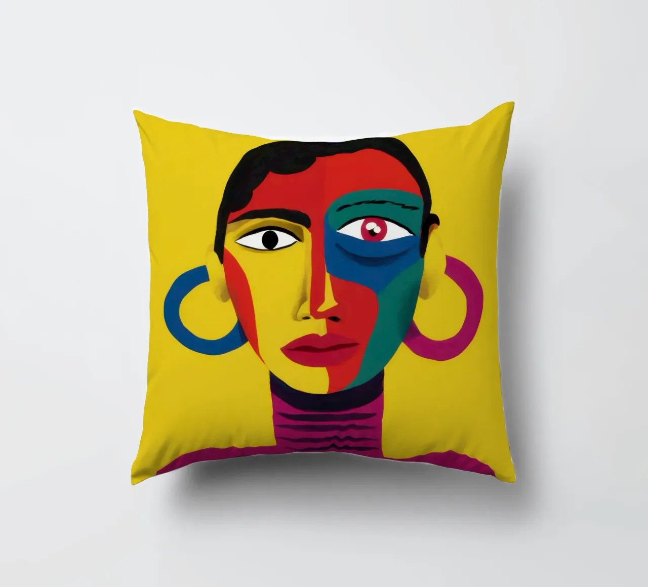 Vibrant Abstract Visage decorative cushion by Flock Reverie