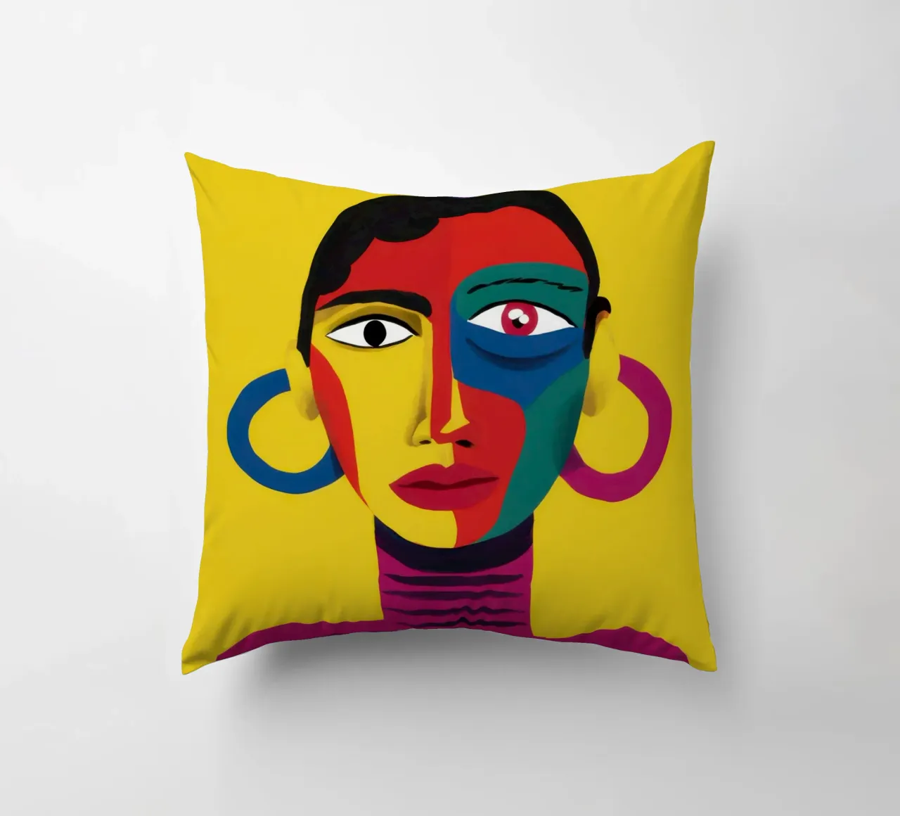 Vibrant Abstract Visage decorative cushion by Flock Reverie