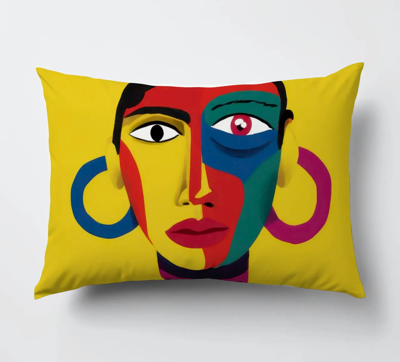 Vibrant Abstract Visage decorative cushion by Flock Reverie