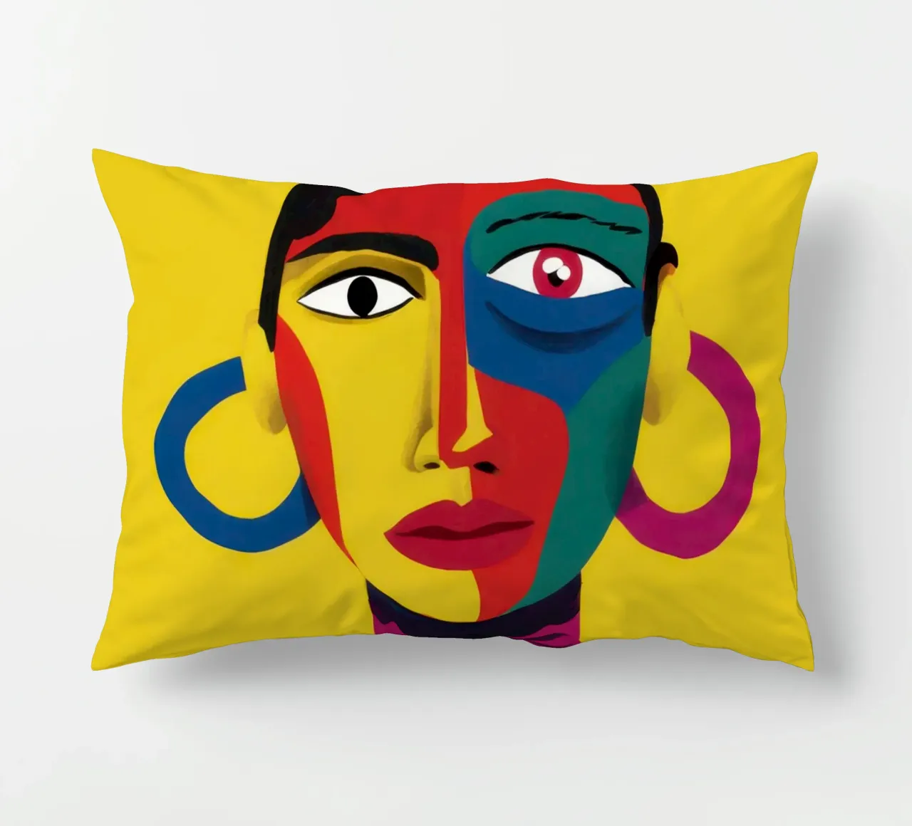 Vibrant Abstract Visage decorative cushion by Flock Reverie