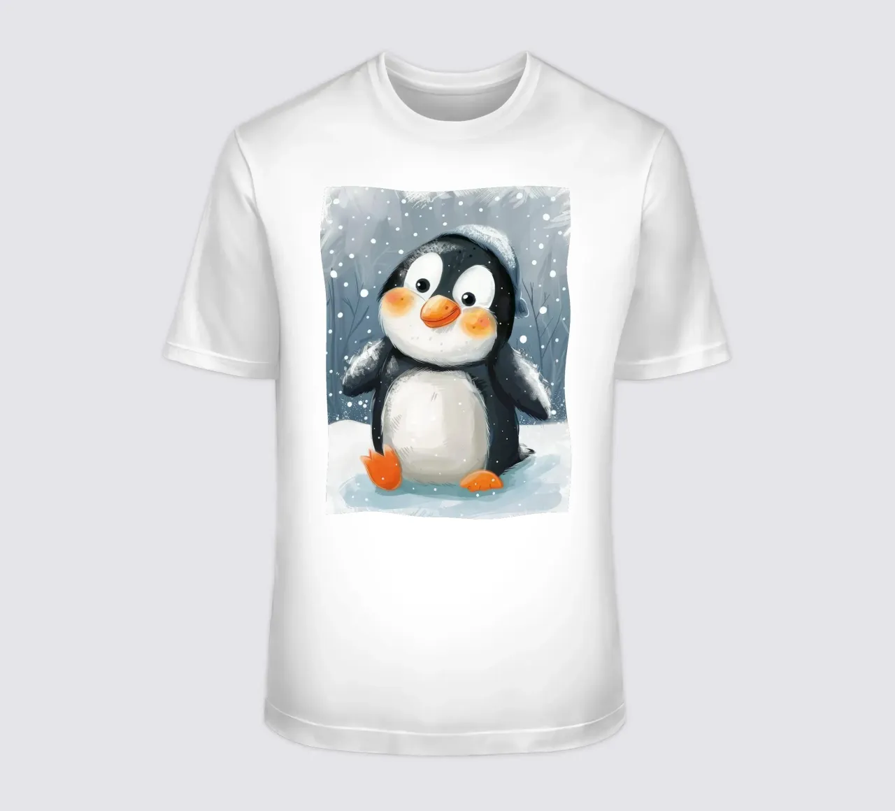 Un simpatico pinguino sguazza nella neve in un paese delle meraviglie invernale t-shirt da DesignDoodle