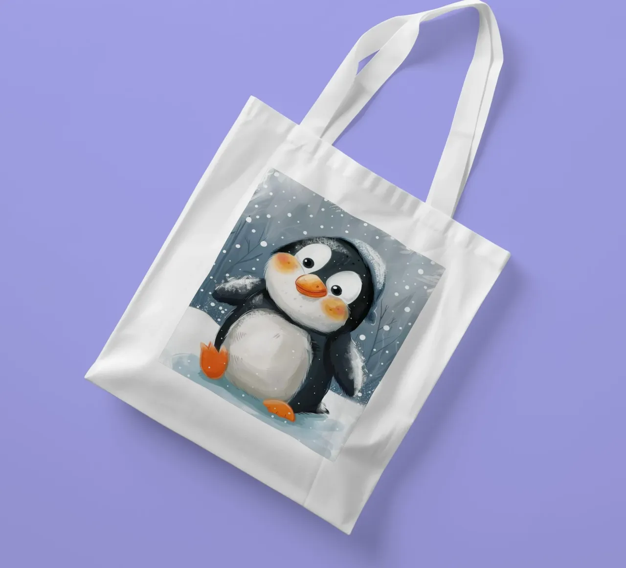 Un simpatico pinguino sguazza nella neve in un paese delle meraviglie invernale borsa in juta da DesignDoodle