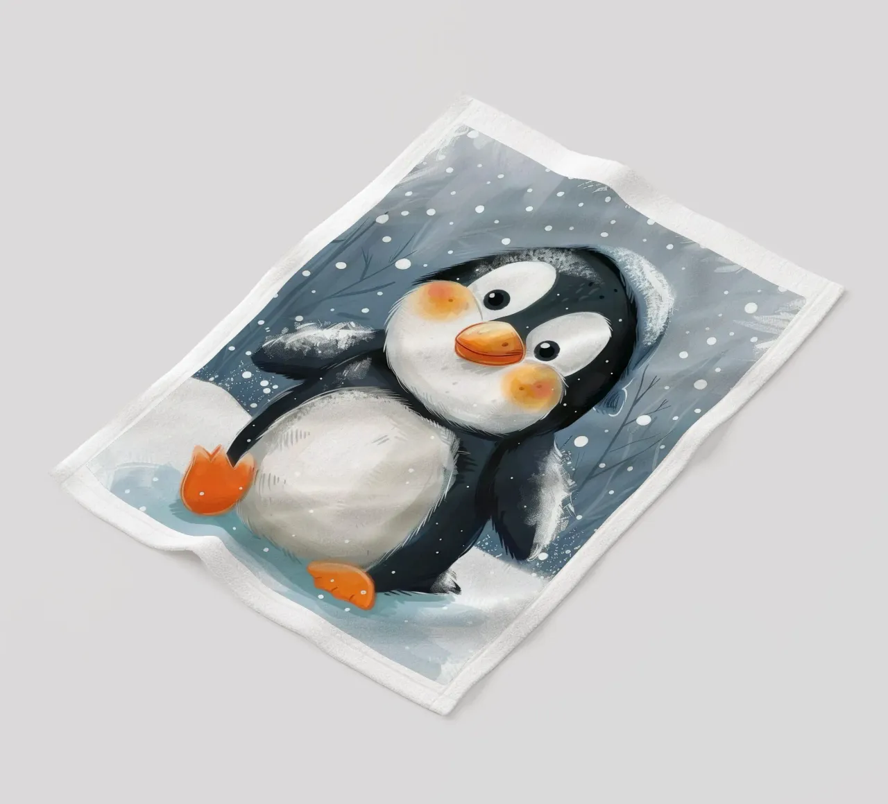 Un simpatico pinguino sguazza nella neve in un paese delle meraviglie invernale coperta in pile da DesignDoodle