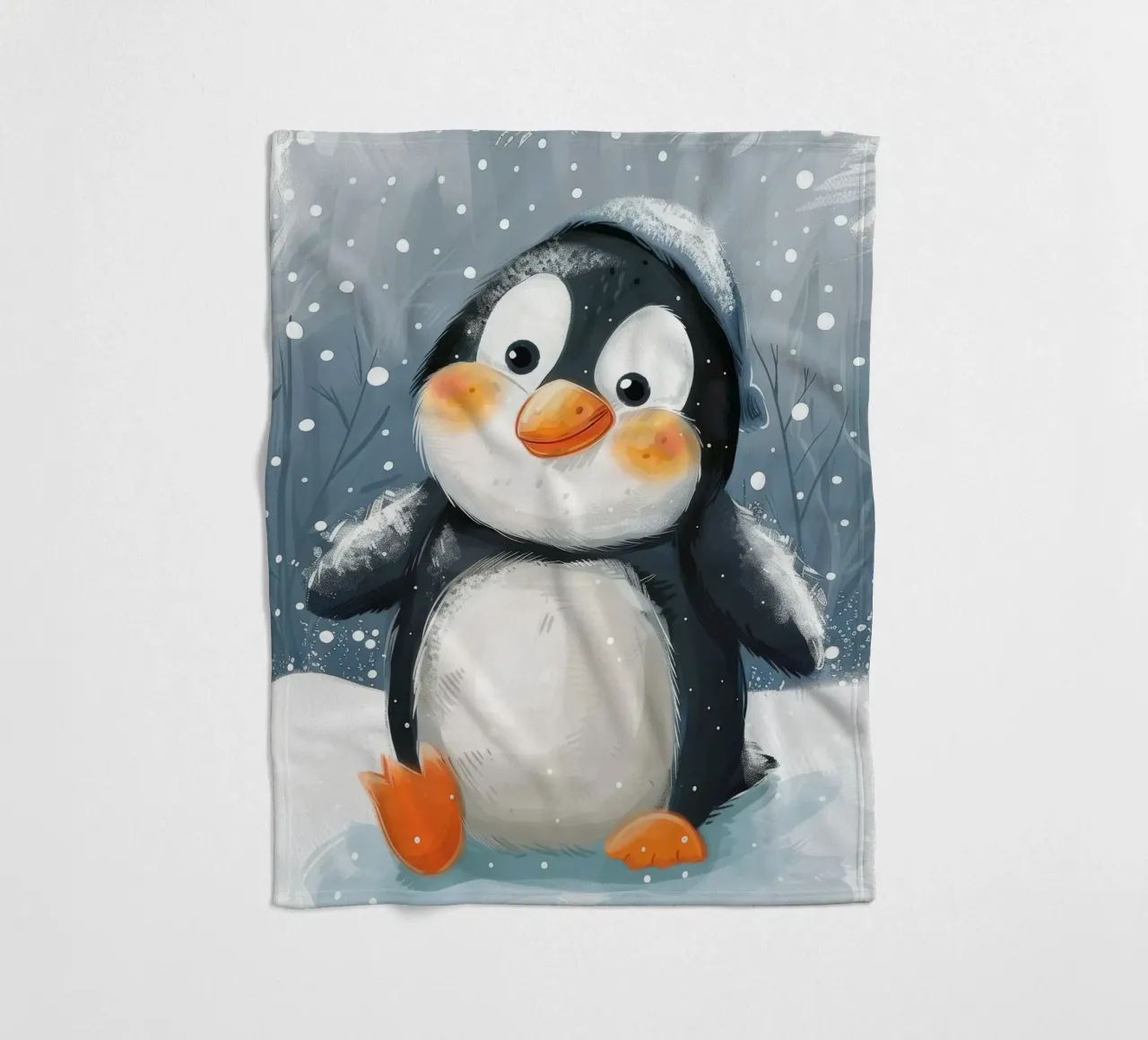 Un simpatico pinguino sguazza nella neve in un paese delle meraviglie invernale coperta in pile da DesignDoodle