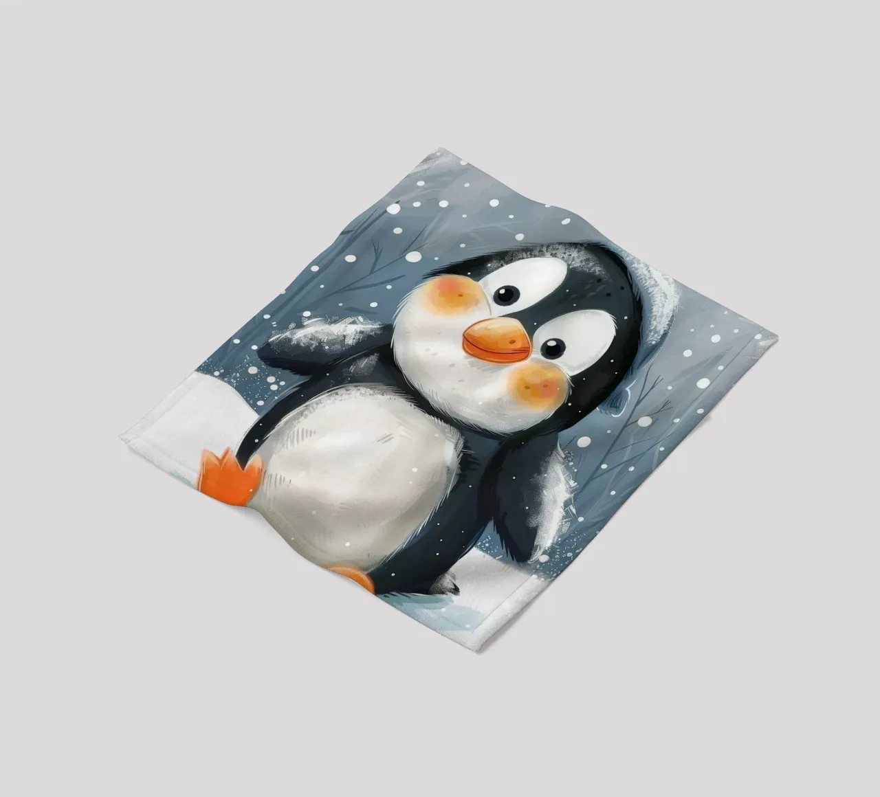 Un simpatico pinguino sguazza nella neve in un paese delle meraviglie invernale coperta in pile da DesignDoodle