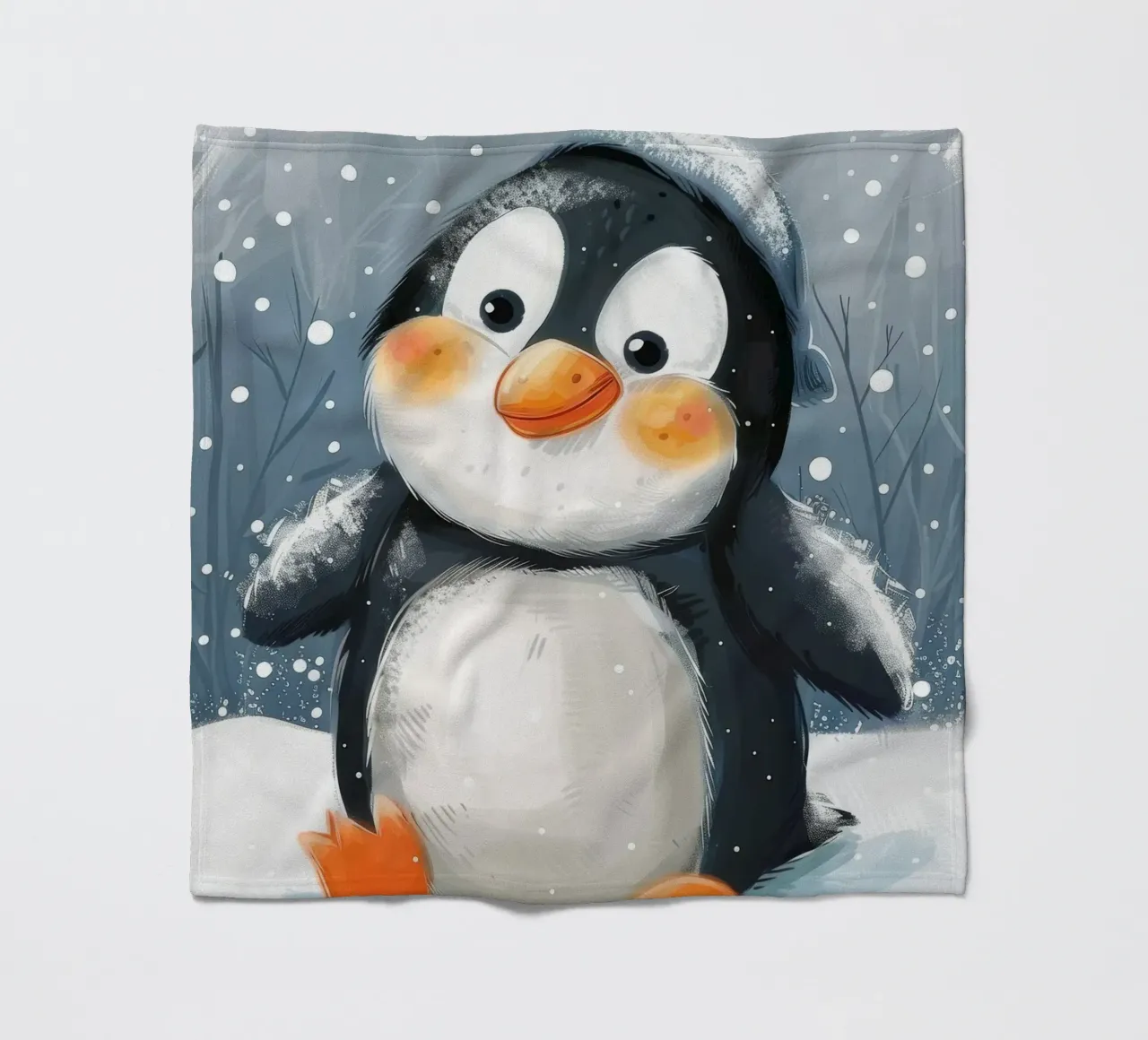 Un simpatico pinguino sguazza nella neve in un paese delle meraviglie invernale coperta in pile da DesignDoodle