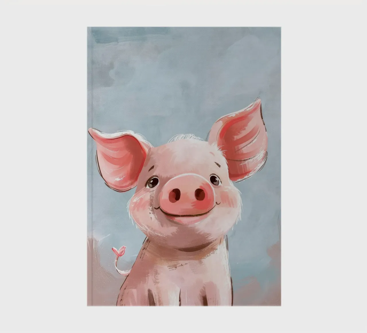 Cute cartoon piglet smiling against a light blue background notebook by DesignDoodle