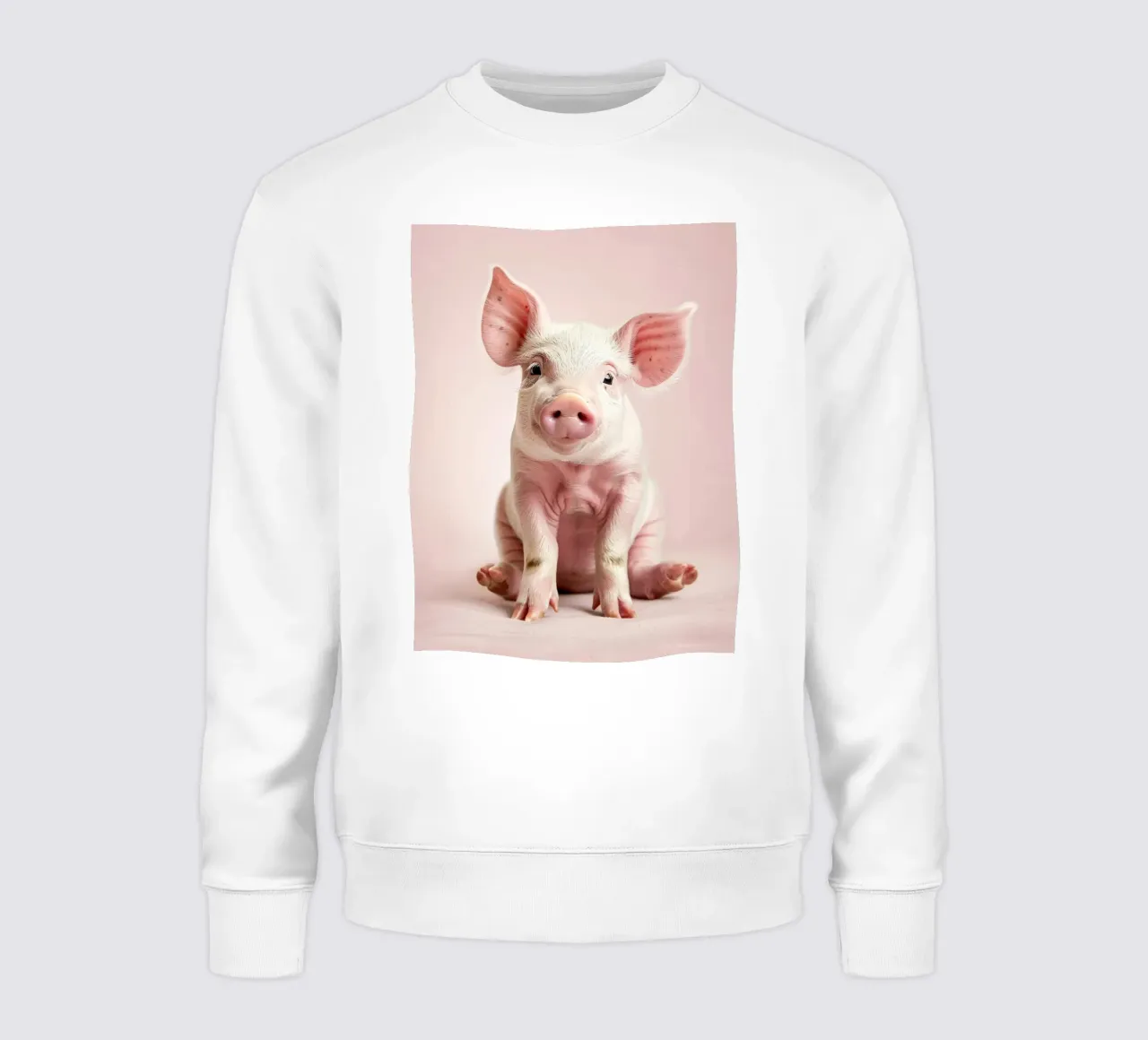 Simpatico maialino seduto con calma su uno sfondo rosa tenue felpa da DesignDoodle