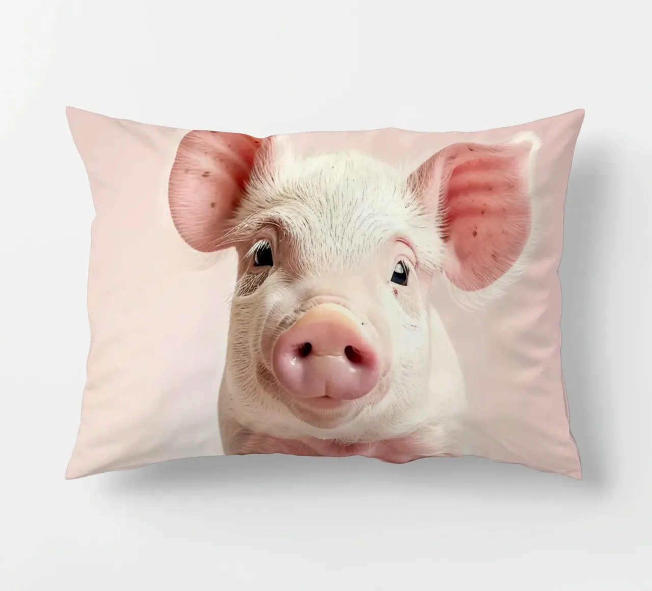 Cute piglet sits calmly against a soft pink background decorative cushion by DesignDoodle