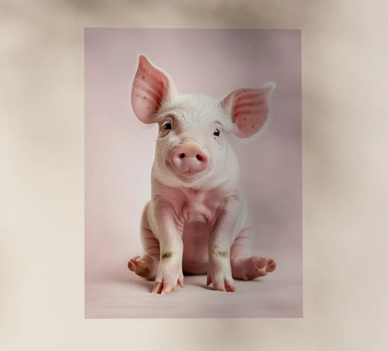 Simpático cerdito sentado tranquilamente sobre un fondo rosa suave lámina retroiluminada de DesignDoodle