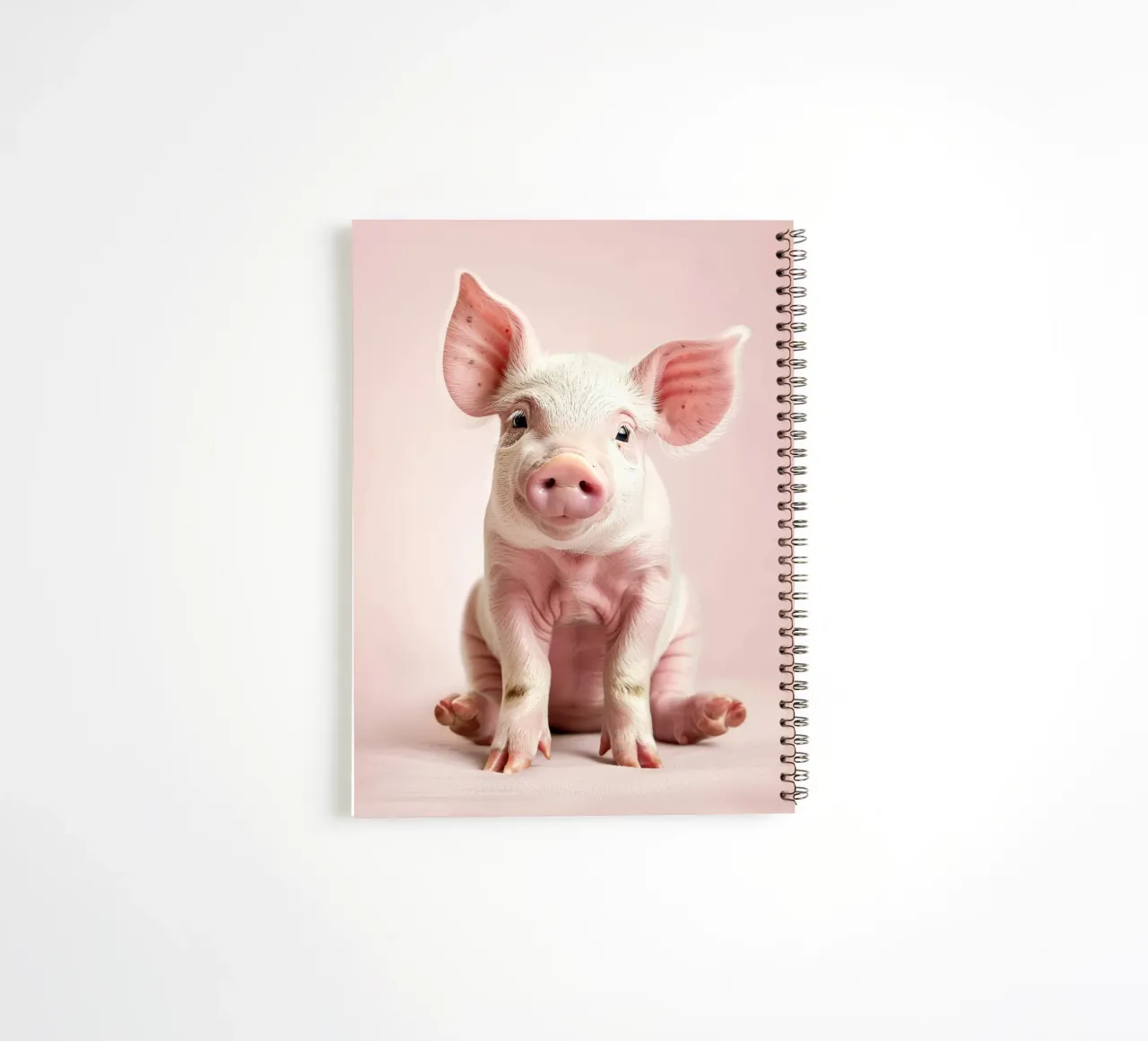 Cute piglet sits calmly against a soft pink background spiral notebook by DesignDoodle