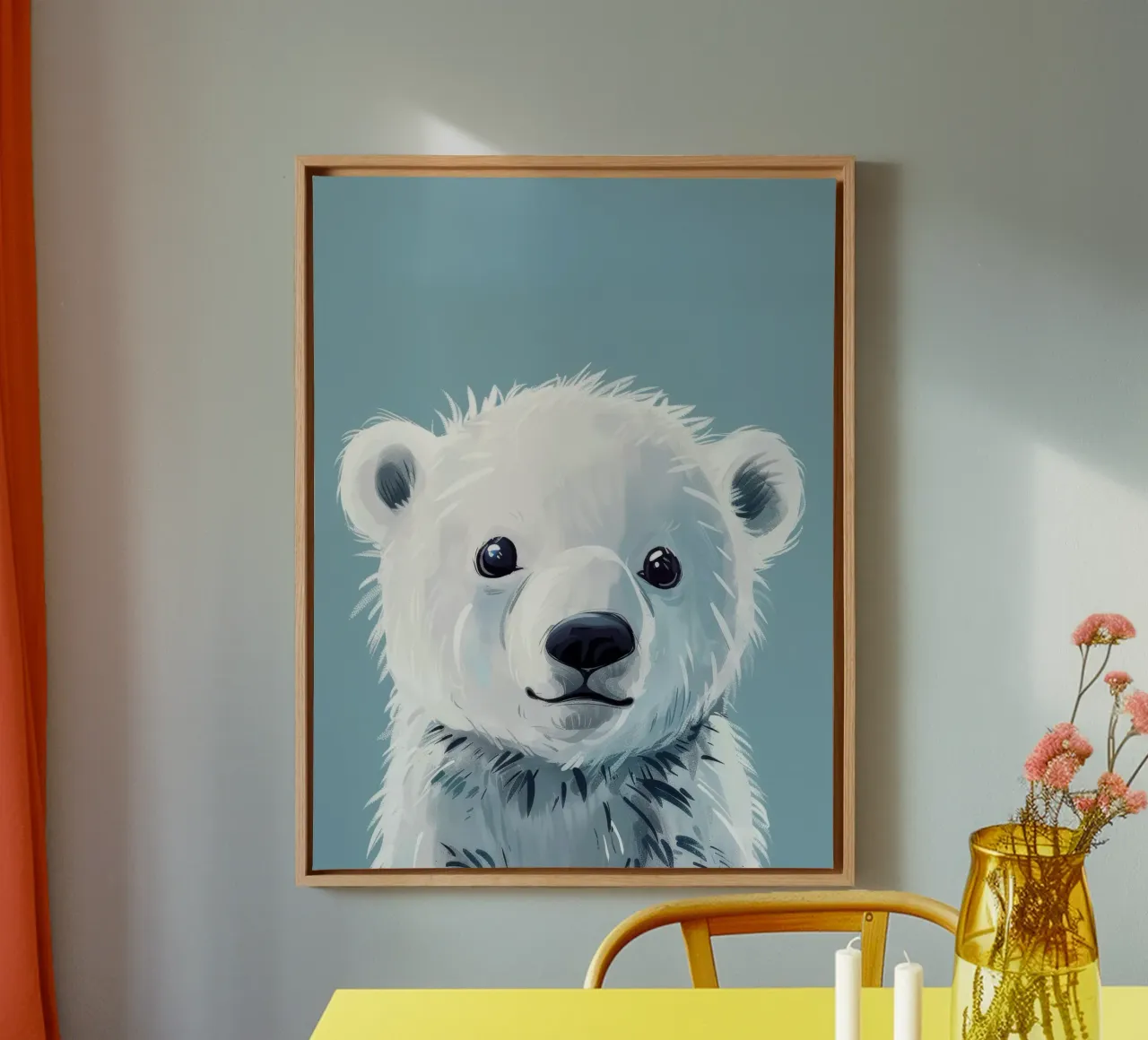 Cute polar bear cub playful expression and fluffy fur canvas by DesignDoodle