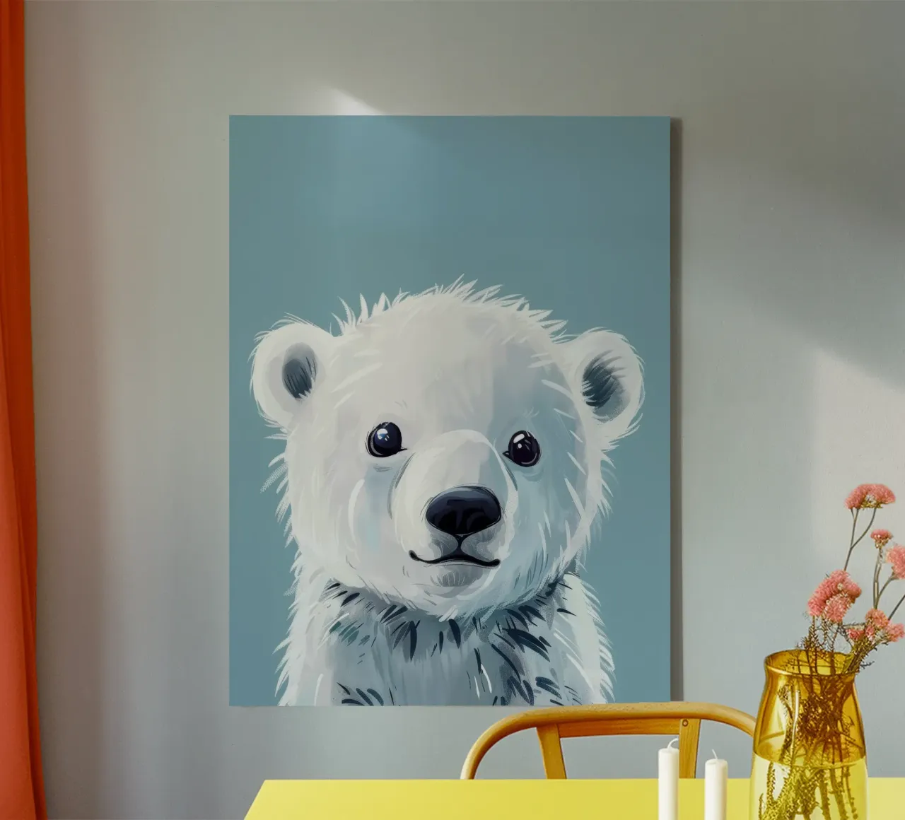 Cute polar bear cub playful expression and fluffy fur canvas by DesignDoodle